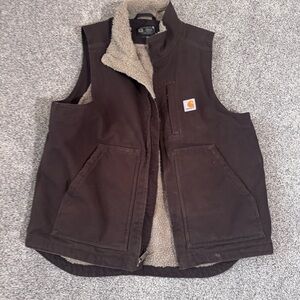 Carhartt Mock Neck Sherpa Lined Dark Brown Loose Fit Vest duck washed - Medium